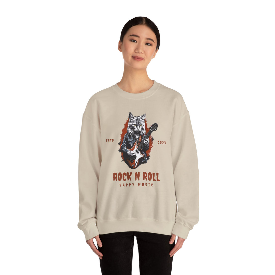 Rock N Roll Cat Guitarist Sweatshirt- Happy Tunes