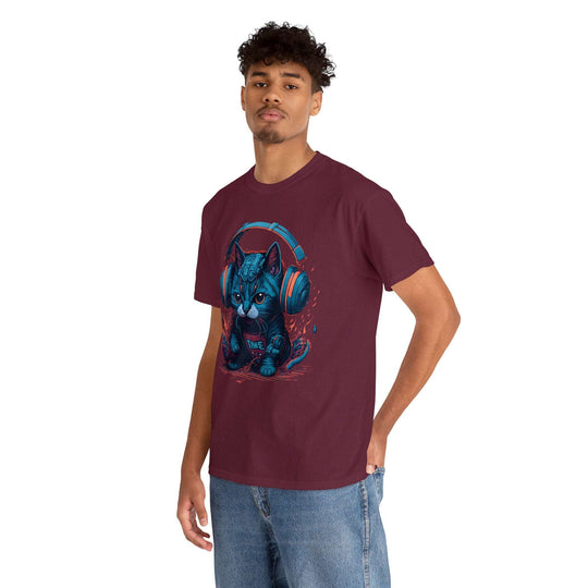 Cat With Headset Unisex Heavy Cotton Tee