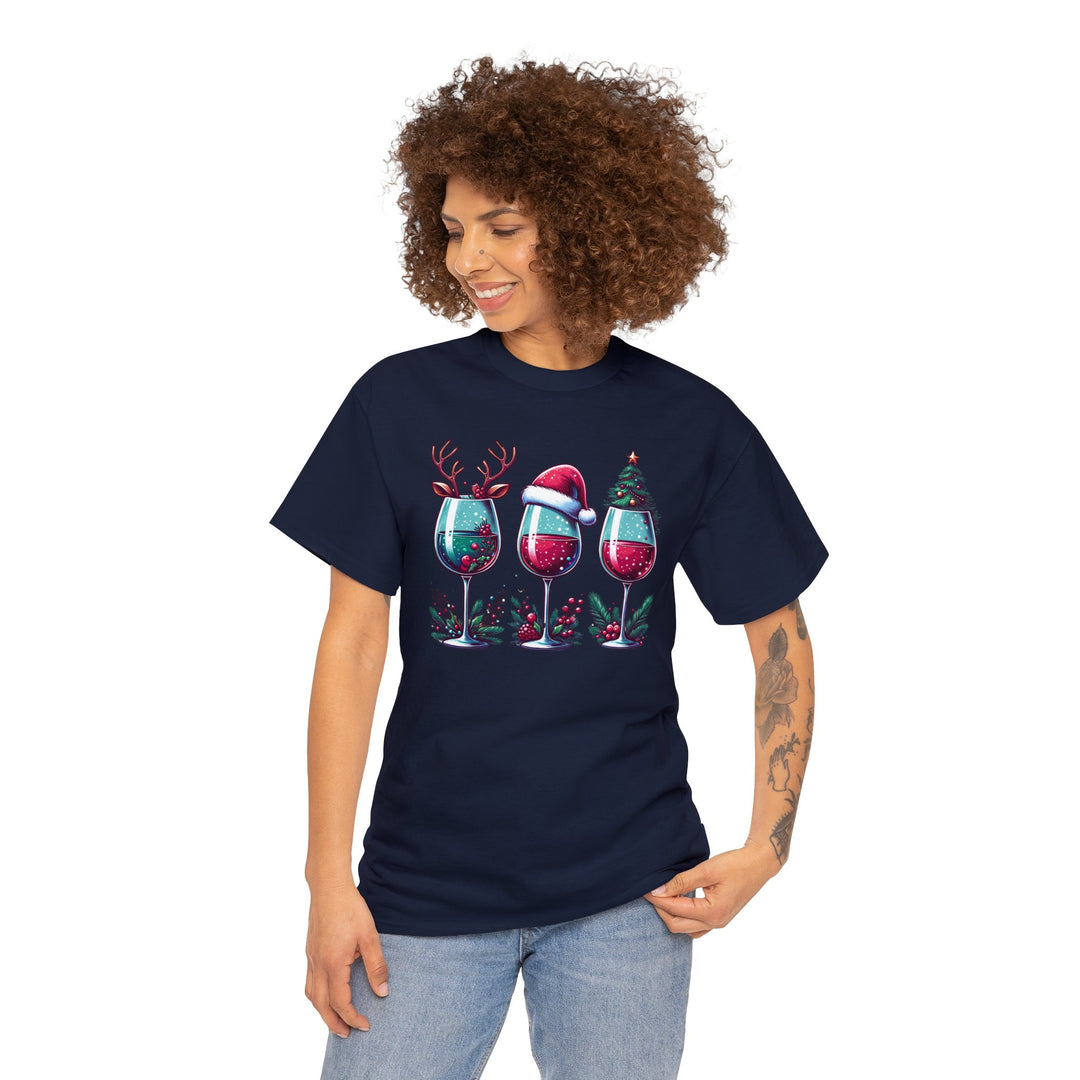 Wine Christmas Spirit Glasses Unisex T Shirt - Wave Fusions