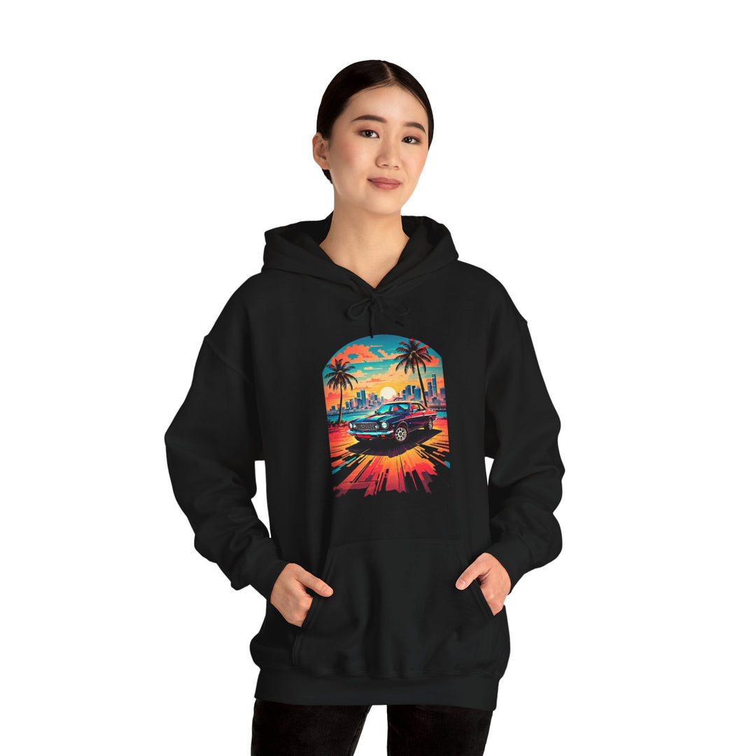 Cityscape Sunburst Car Hoodie - Vintage City Fashion