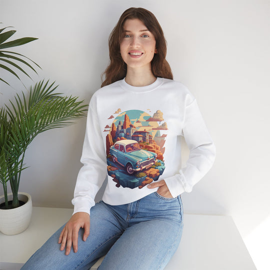 Vintage Car Sky City Sweatshirt - Vintage City Fashion