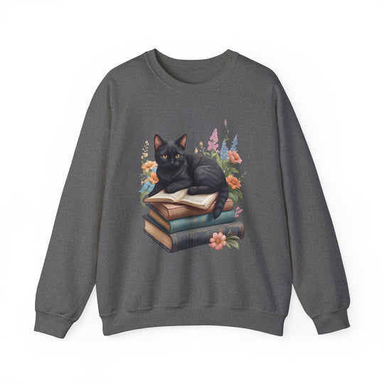 Floral Feline Scholar Book Cat  Sweatshirt