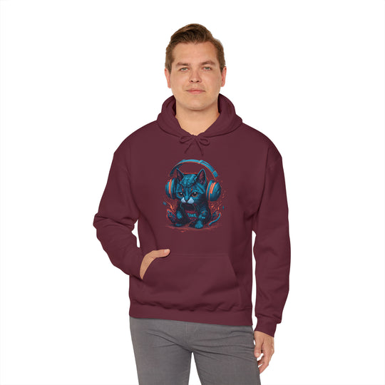 Cat with headset Unisex Hooded Sweatshirt - Wave Fusions