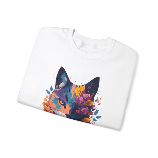 Floral Feline Grace Blossom Kitty Sweatshirt - Artistic Cat Flair