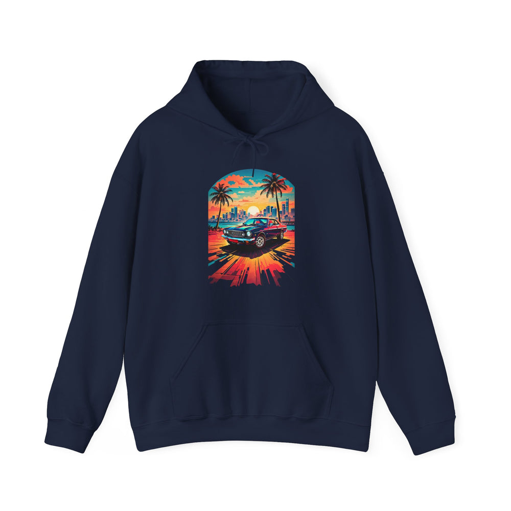 Cityscape Sunburst Car Hoodie - Vintage City Fashion