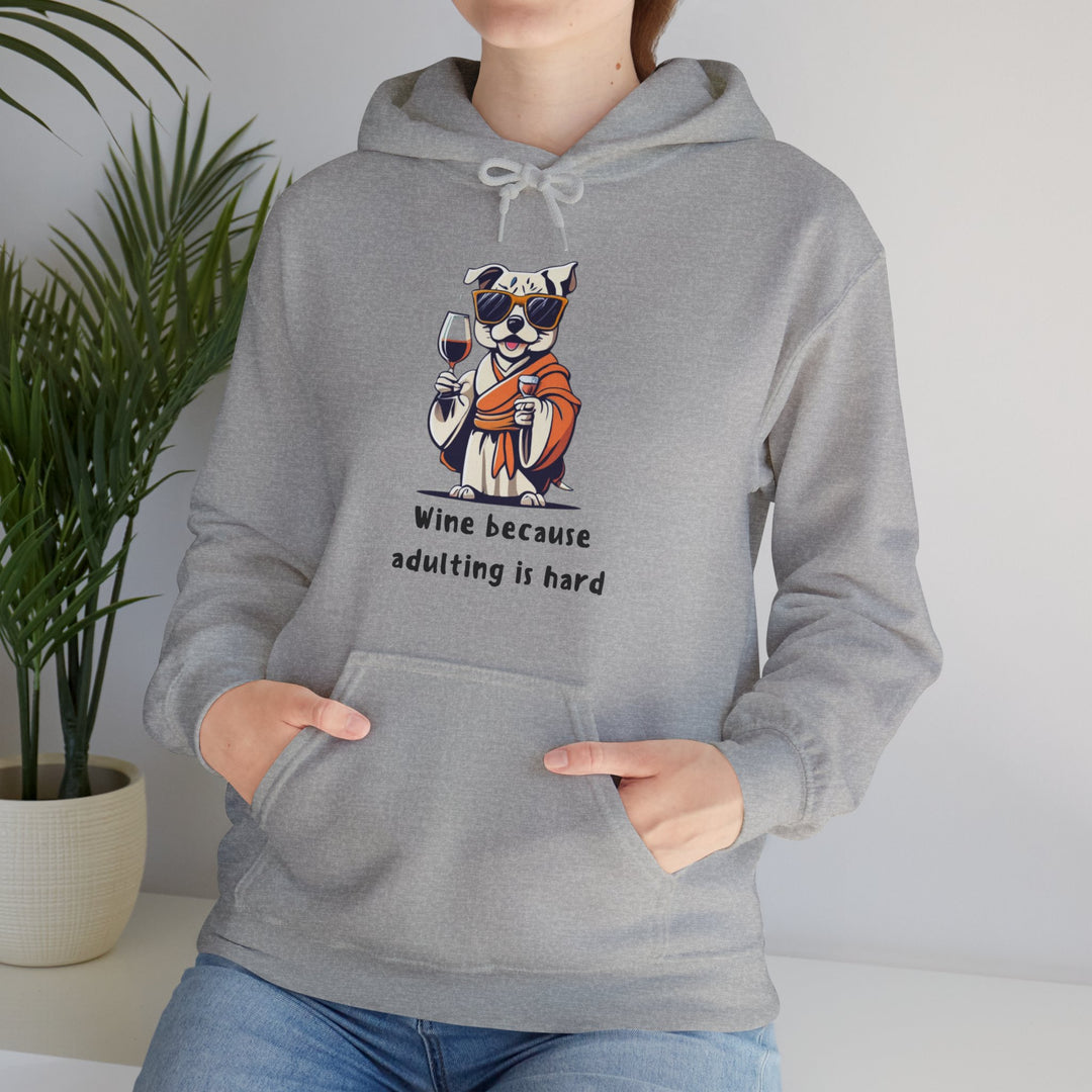 Wine Because Adulting Is Hard  Cat Hoodie - Relaxation Series