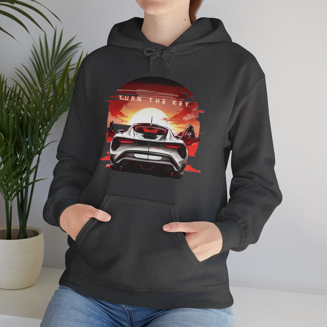 Turn the Key Redline Sunset Car Hoodie - Wave Fusions Thrill Seeker Collection