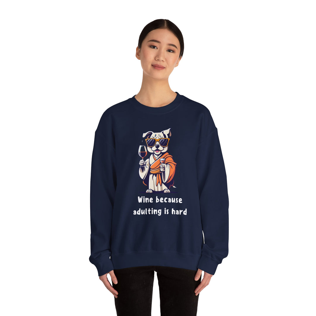 Wine Because Adulting Is Hard  Cat Sweatshirt - Relaxation Series