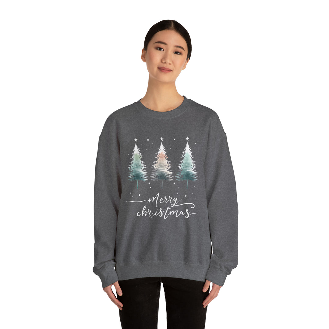 Starry Night Watercolor Christmas Trees Unisex Sweatshirt - Wave Fusions