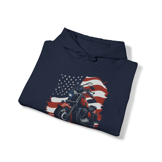 USA Flag Vintage Bike Unisex Hoodie - Wave Fusions