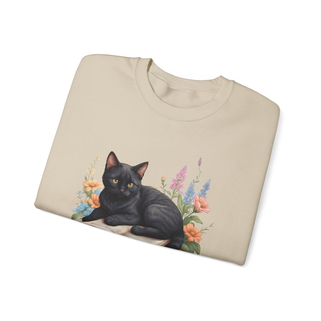 Floral Feline Scholar Book Cat  Sweatshirt