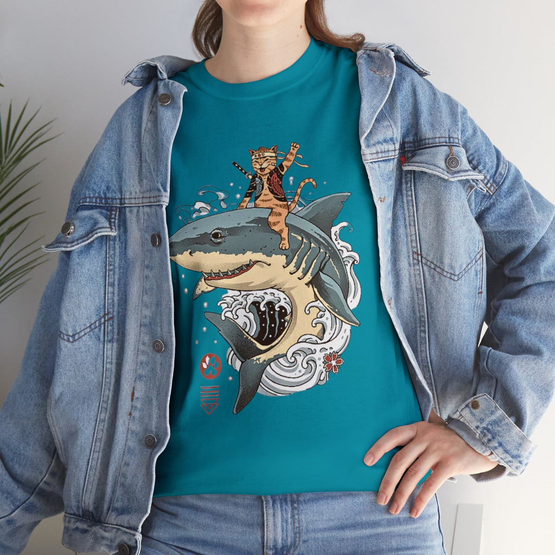 Shark Rider Cat T-Shirt - Aquatic Adventure Gear