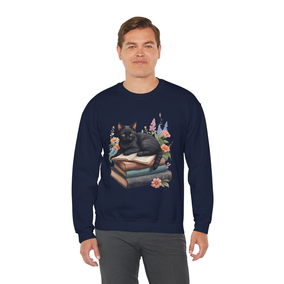 Floral Feline Scholar Book Cat  Sweatshirt