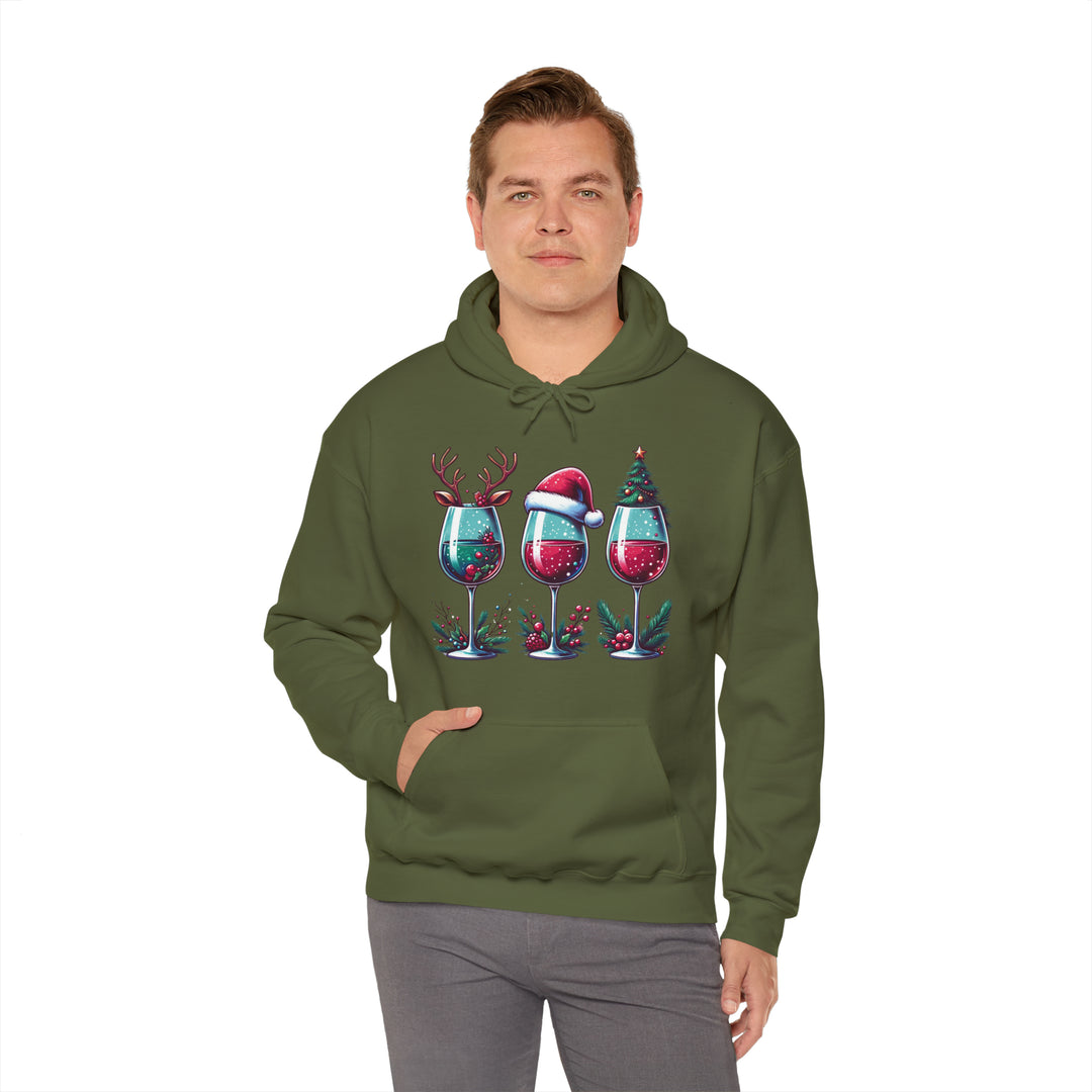 Wine Christmas Spirit Glasses Unisex Hoodie - Wave Fusions