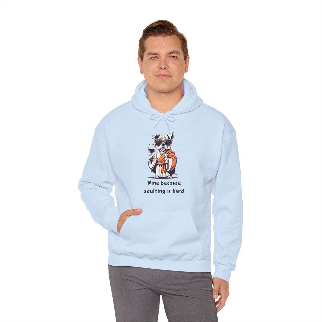 Wine Because Adulting Is Hard  Cat Hoodie - Relaxation Series