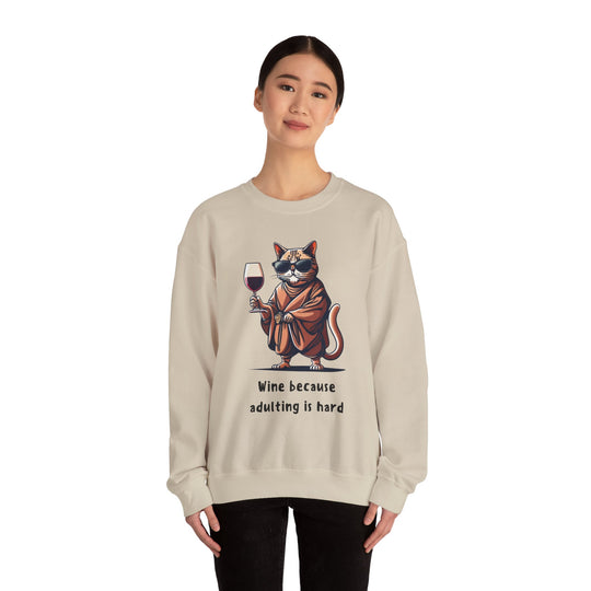 Wine Because Adulting Is Hard  Cat Sweatshirt - Relaxation Series