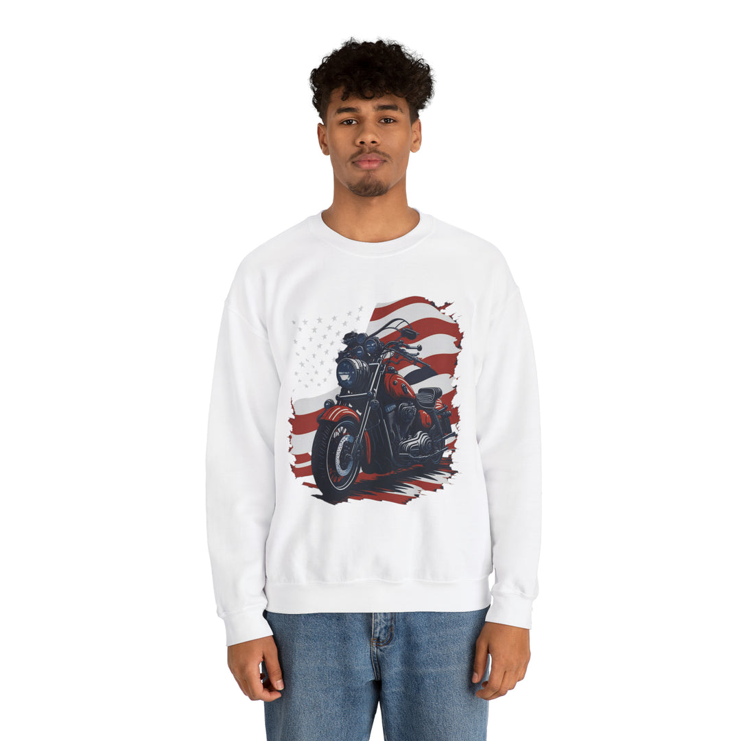 USA Flag Vintage Bike Unisex Heavy Blend Crewneck Sweatshirt - Wave Fusions