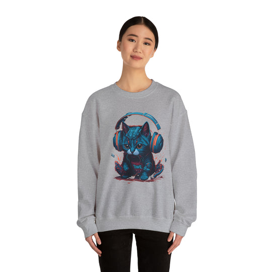 Cat With Headset Unisex Heavy Blend Crewneck Sweatshirt - Wave Fusions