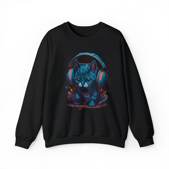 Cat With Headset Unisex Heavy Blend Crewneck Sweatshirt - Wave Fusions