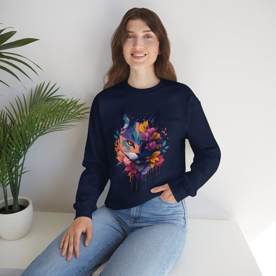 Floral Feline Grace Blossom Kitty Sweatshirt - Artistic Cat Flair