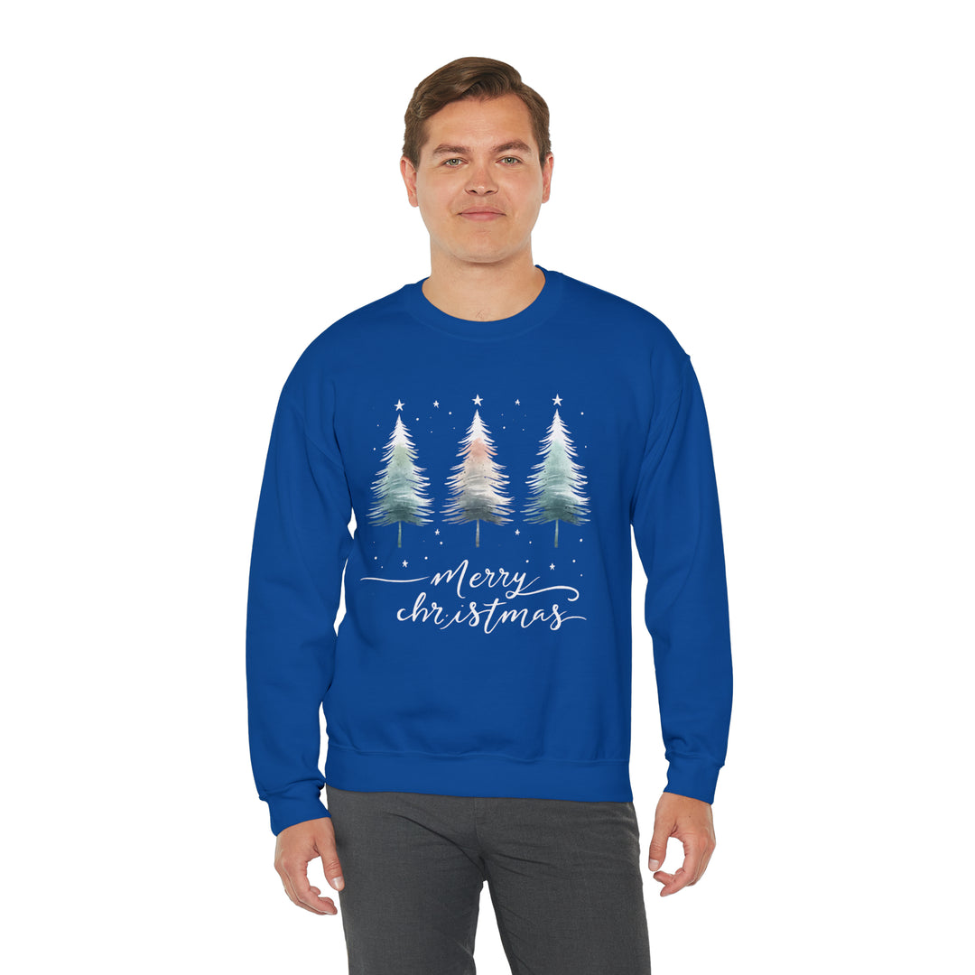 Starry Night Watercolor Christmas Trees Unisex Sweatshirt - Wave Fusions