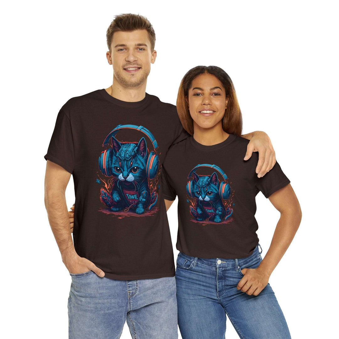 Cat With Headset Unisex Heavy Cotton Tee