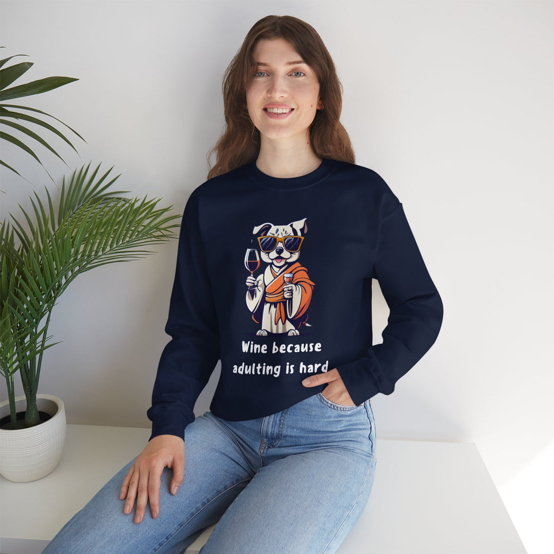 Wine Because Adulting Is Hard  Cat Sweatshirt - Relaxation Series