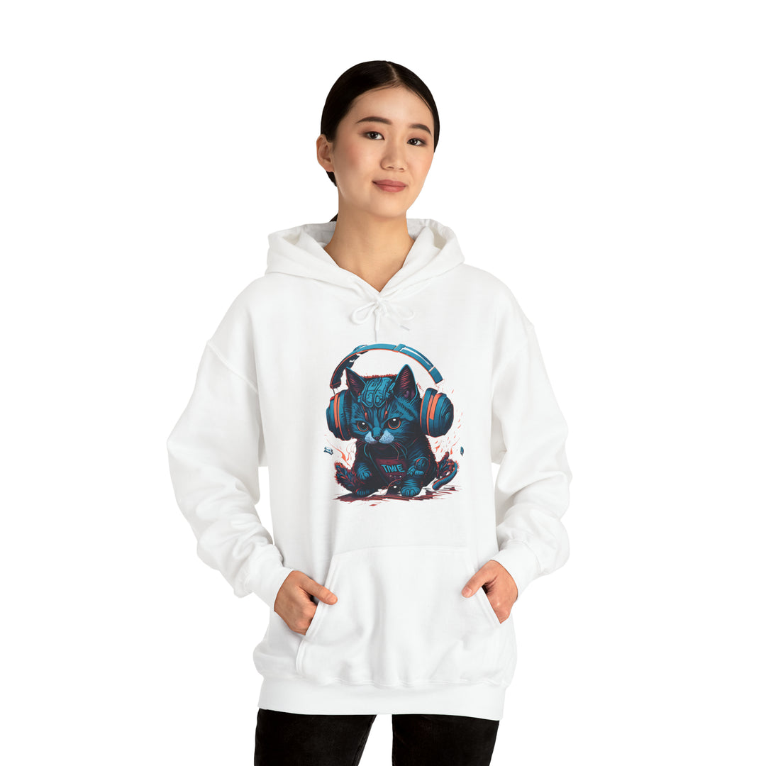 Cat with headset Unisex Hooded Sweatshirt - Wave Fusions