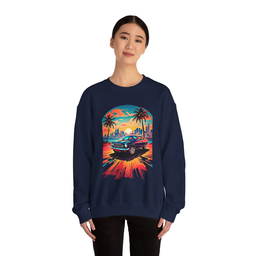 Cityscape Sunburst Car Sweatshirt - Vintage City Fashion