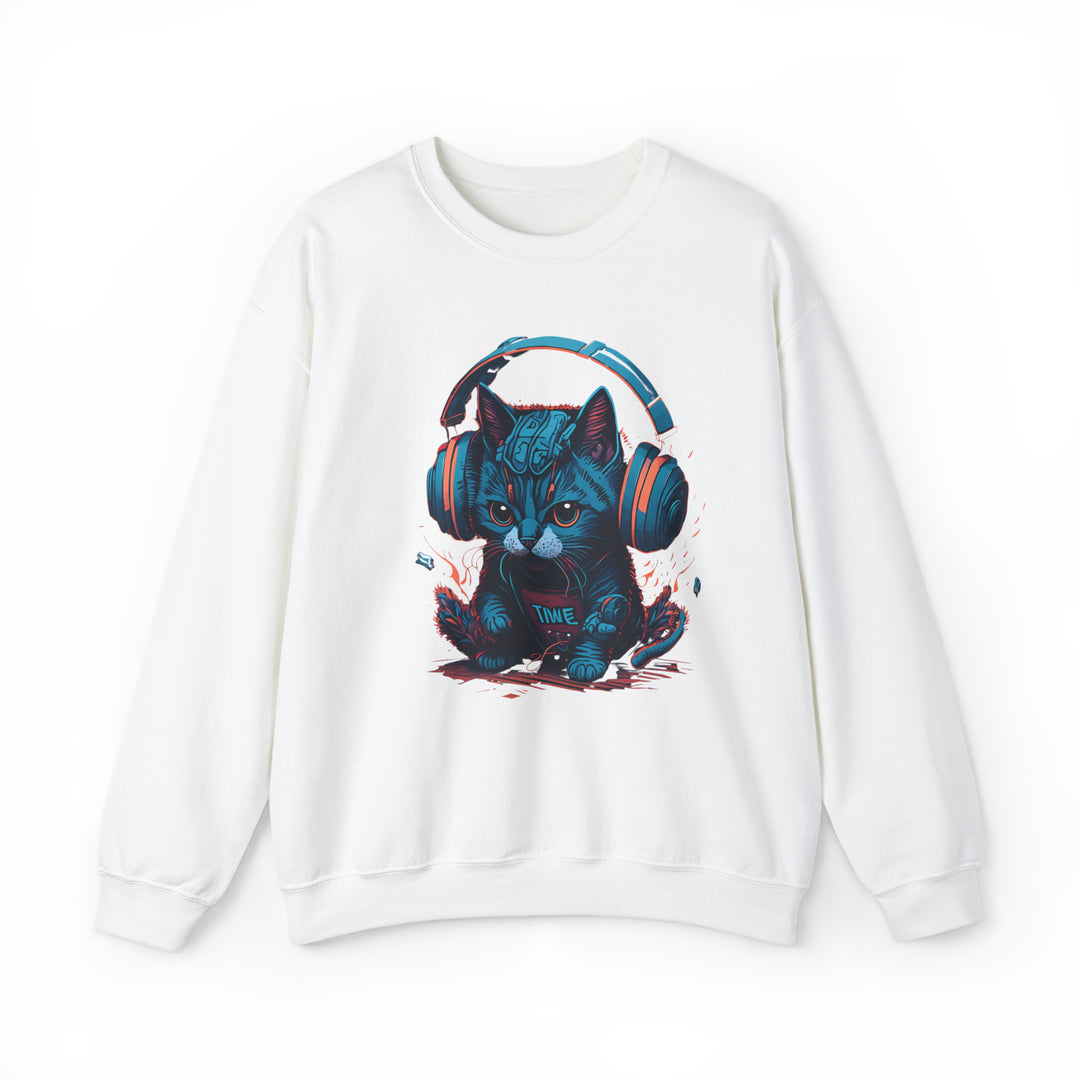 Cat With Headset Unisex Heavy Blend Crewneck Sweatshirt - Wave Fusions