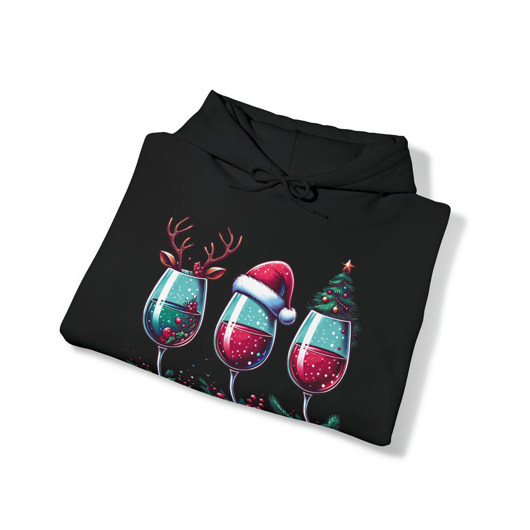 Wine Christmas Spirit Glasses Unisex Hoodie - Wave Fusions