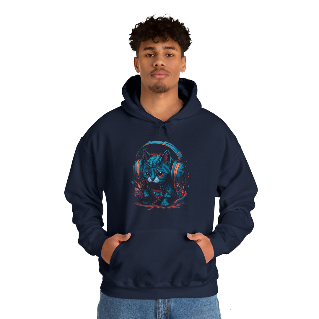 Cat with headset Unisex Hooded Sweatshirt - Wave Fusions