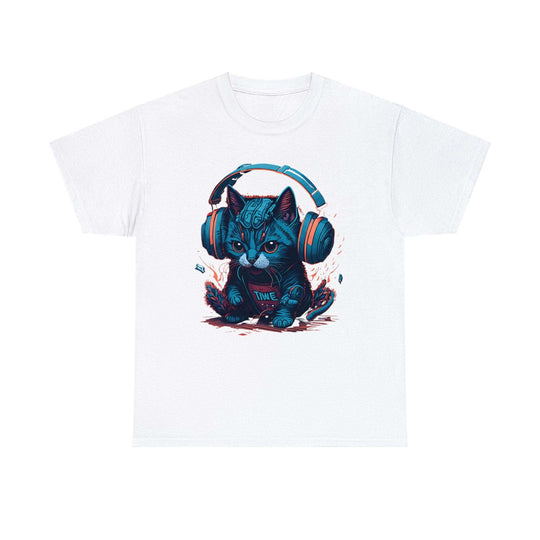 Cat With Headset Unisex Heavy Cotton Tee