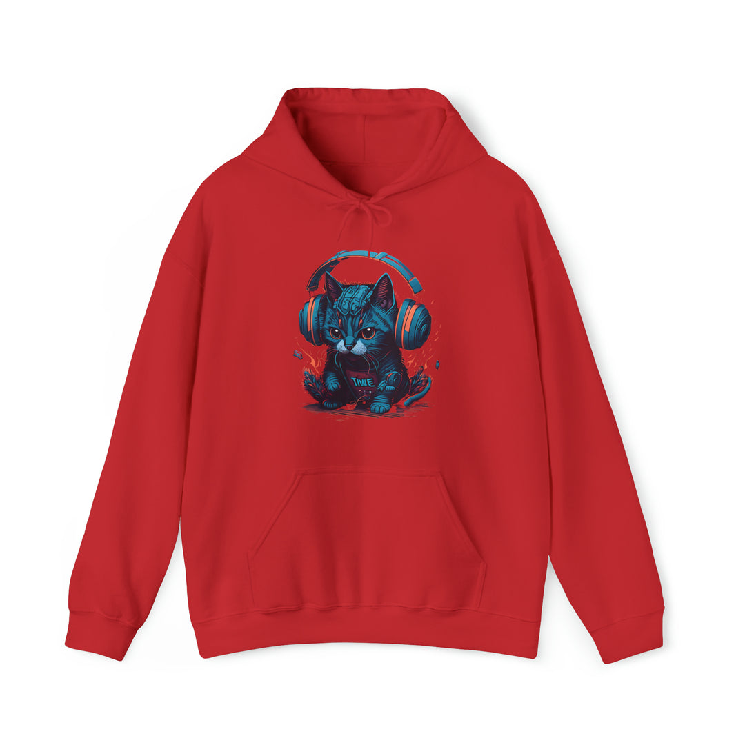 Cat with headset Unisex Hooded Sweatshirt - Wave Fusions