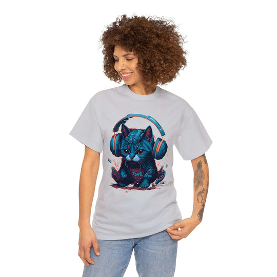 Cat With Headset Unisex Heavy Cotton Tee