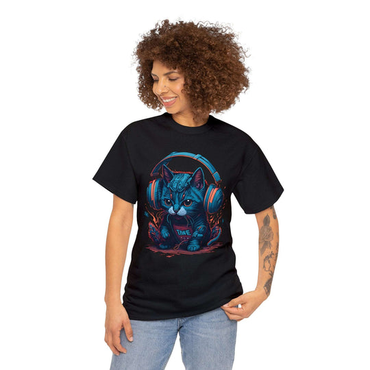 Cat With Headset Unisex Heavy Cotton Tee