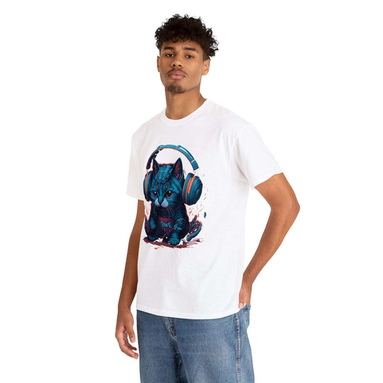 Cat With Headset Unisex Heavy Cotton Tee