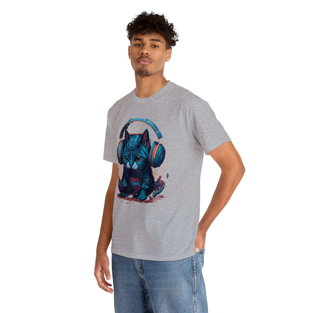 Cat With Headset Unisex Heavy Cotton Tee