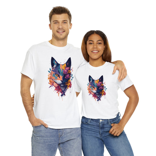 Floral Feline Grace Blossom Kitty T-shirt - Artistic Cat Flair