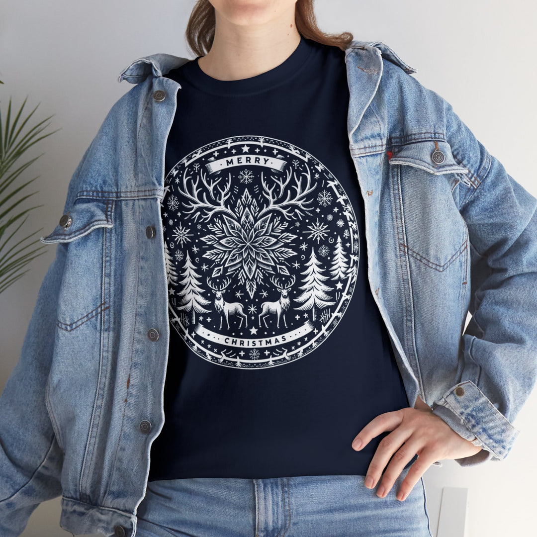 Snowflake Majesty Christmas Medallion Unisex T Shirt - Wave Fusions