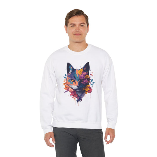 Floral Feline Grace Blossom Kitty Sweatshirt - Artistic Cat Flair