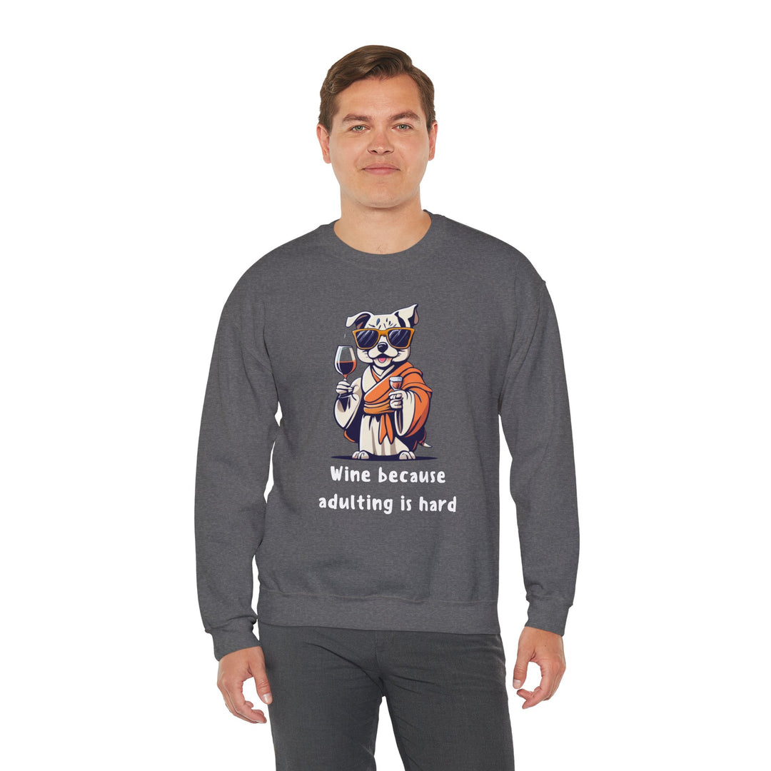 Wine Because Adulting Is Hard  Cat Sweatshirt - Relaxation Series