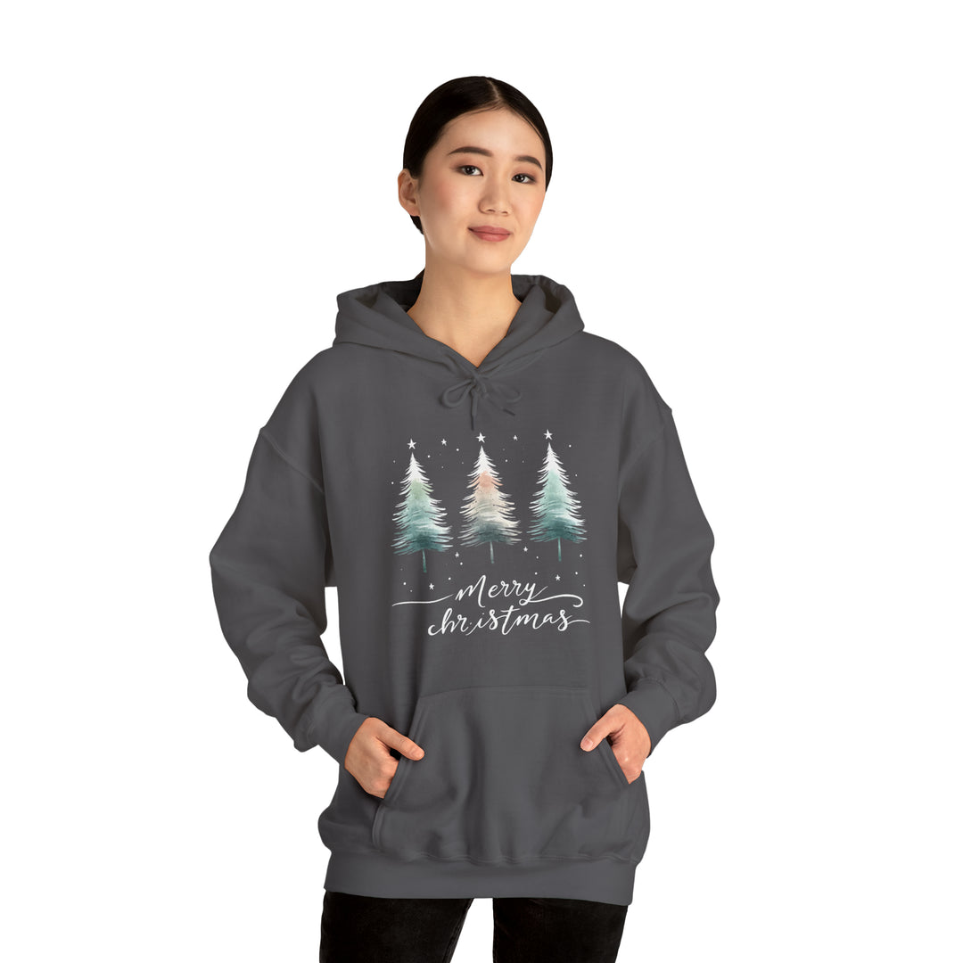 Starry Night Watercolor Christmas Trees Unisex Hoodie - Wave Fusions