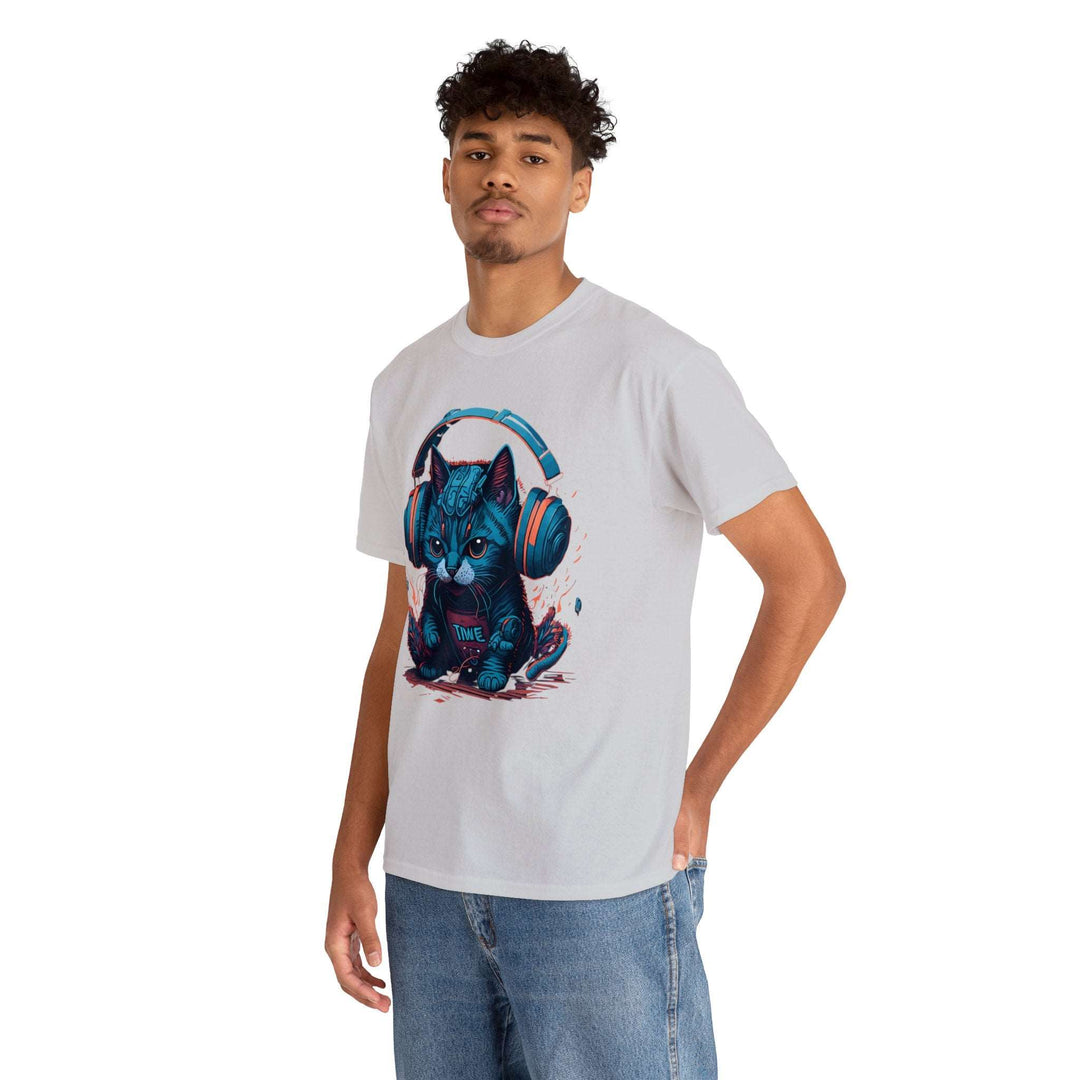 Cat With Headset Unisex Heavy Cotton Tee