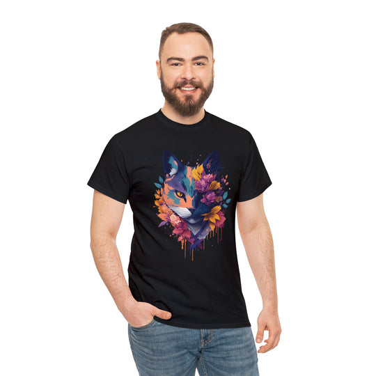 Floral Feline Grace Blossom Kitty T-shirt - Artistic Cat Flair