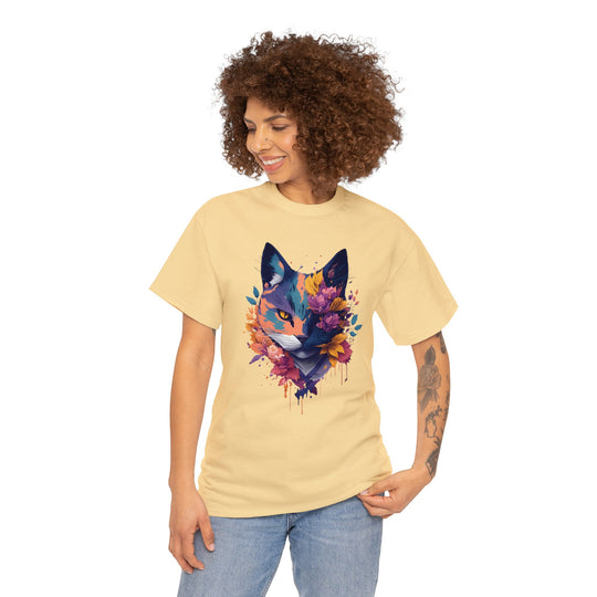 Floral Feline Grace Blossom Kitty T-shirt - Artistic Cat Flair