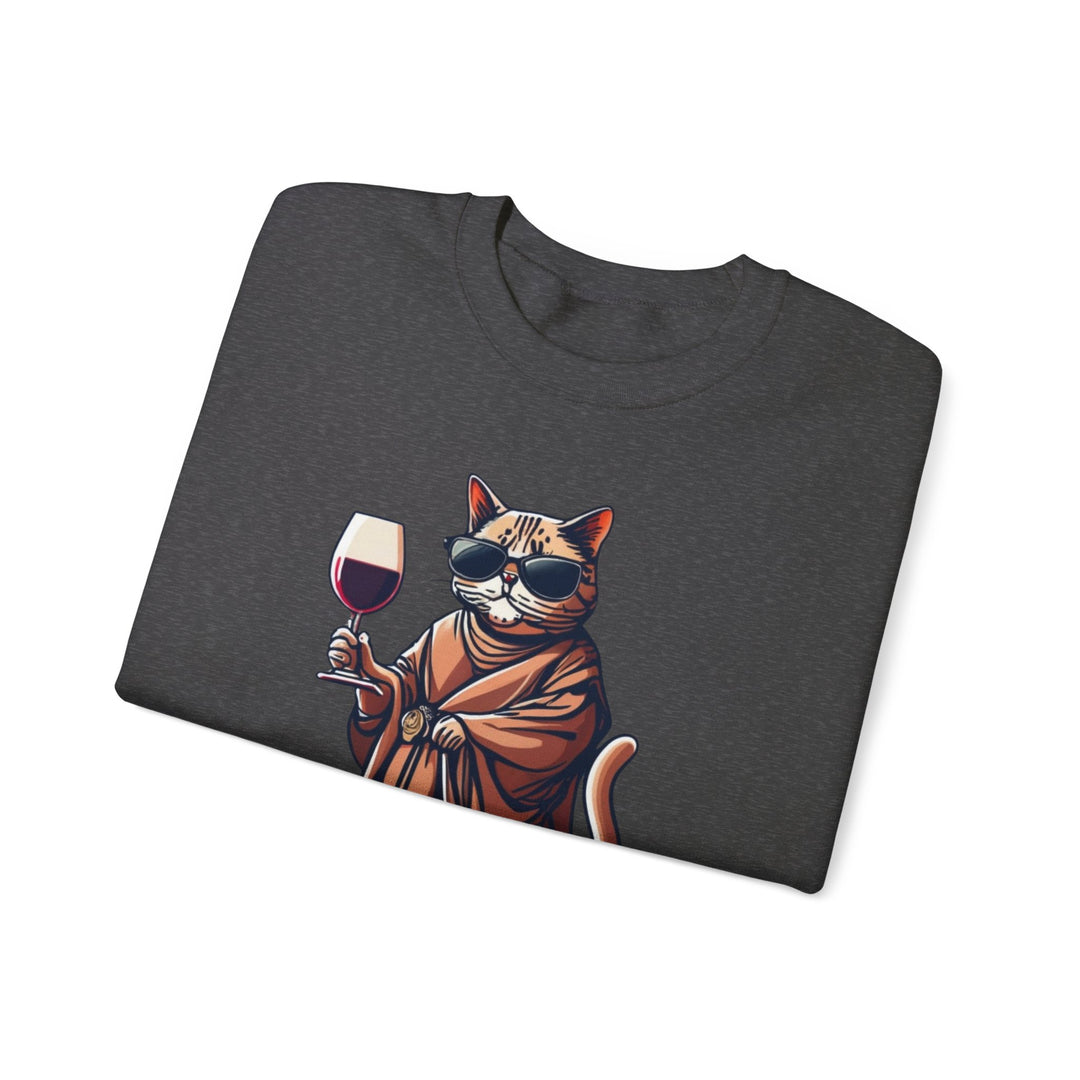 Wine Because Adulting Is Hard  Cat Sweatshirt - Relaxation Series