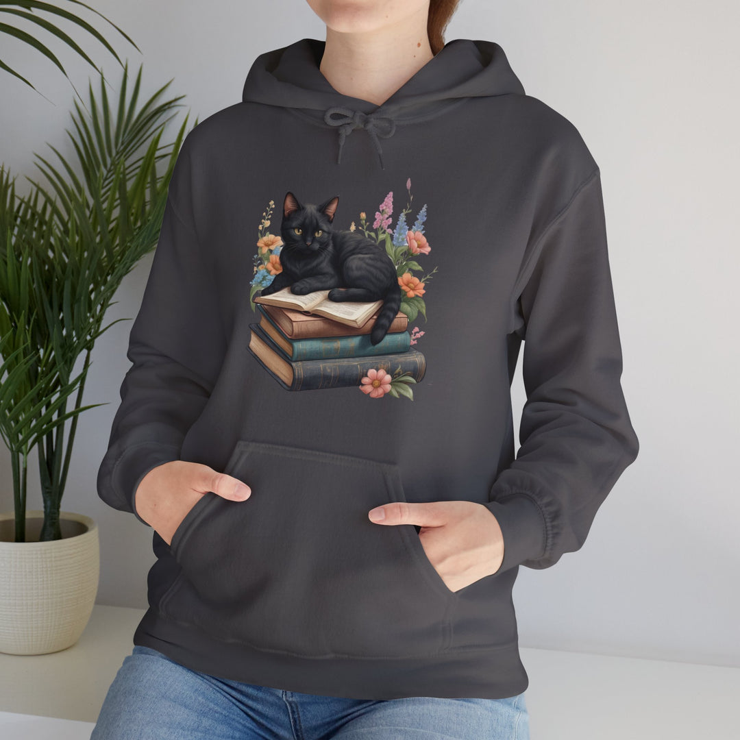 Floral Feline Scholar Book Cat  Hoodie