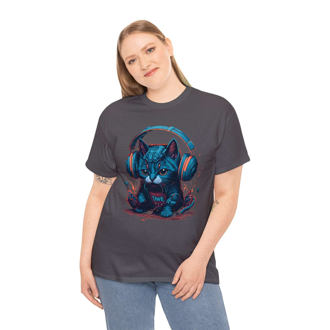 Cat With Headset Unisex Heavy Cotton Tee