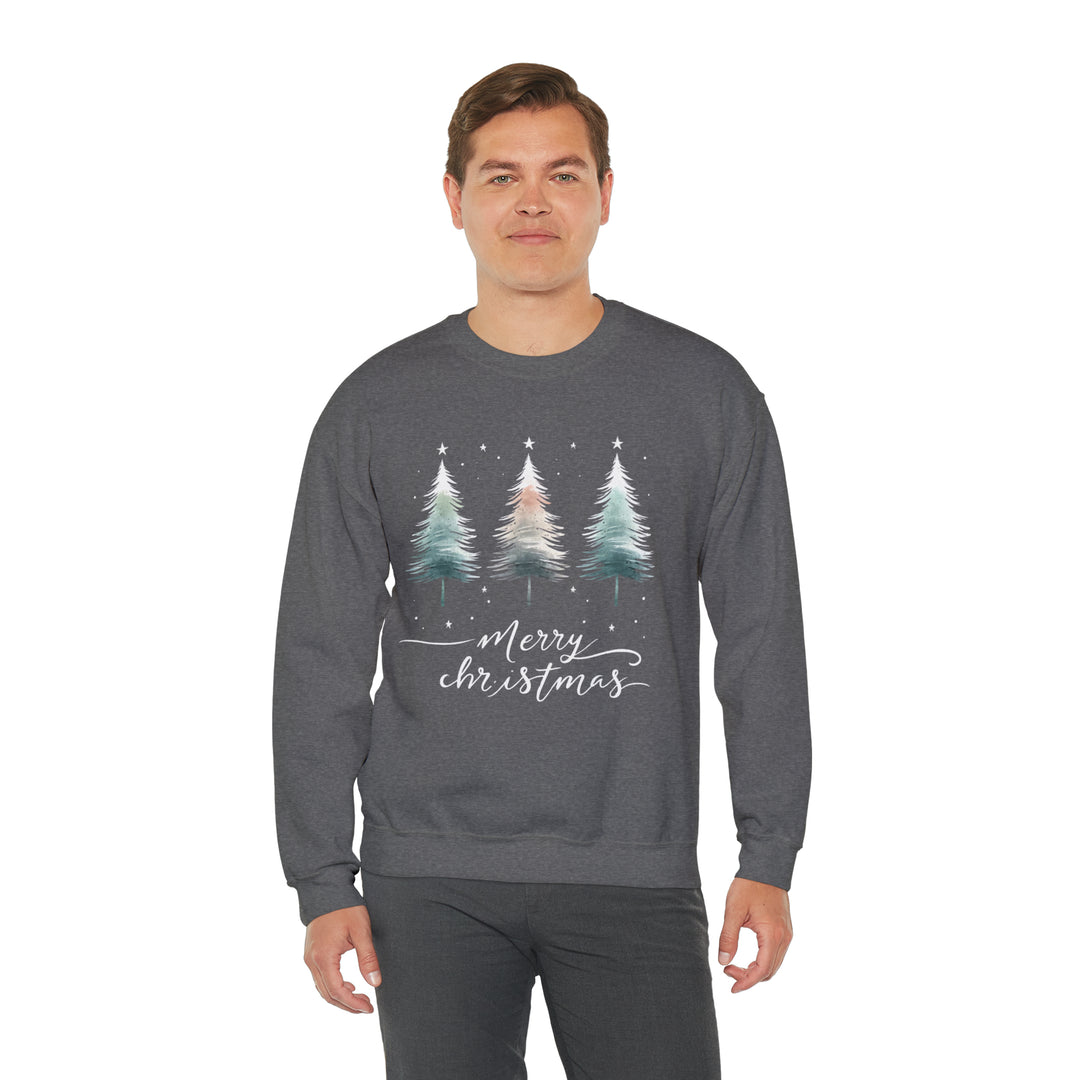 Starry Night Watercolor Christmas Trees Unisex Sweatshirt - Wave Fusions